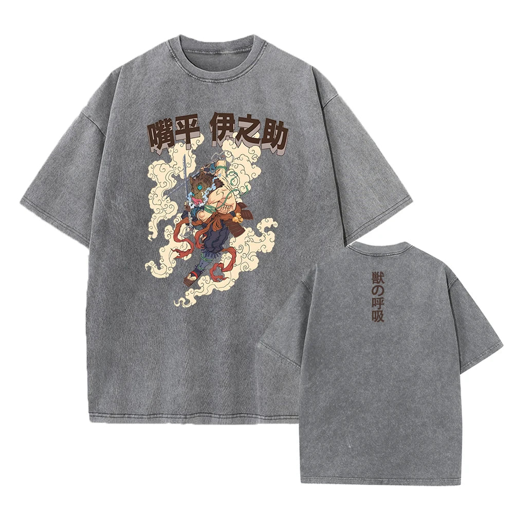 Demon Slayer Vintage Washed T-shirt Oversized