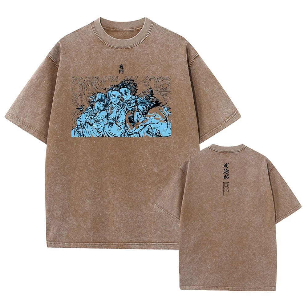 Demon Slayer Vintage Washed T-shirt Oversized